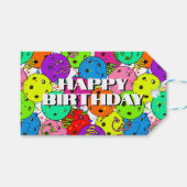 Happy Birthday Pickleball Balloons Confetti White Geschenkanhänger (Vorderseite (Horizontal))