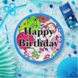 Happy Birthday Pickleball Balloons Confetti White Pappteller