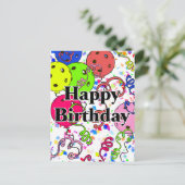 Happy Birthday Pickleball Balloons Confetti White Postkarte (Stehend Vorderseite)