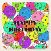 Happy Birthday Pickleball Balloons Confetti White Rechteckiger Pappuntersetzer (Vorderseite)