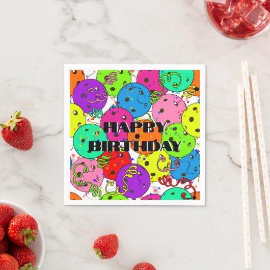 Happy Birthday Pickleball Balloons Confetti White Serviette (Beispiel)