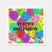 Happy Birthday Pickleball Balloons Confetti White Serviette (Vorderseite)