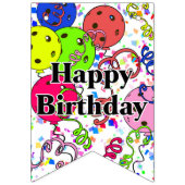 Happy Birthday Pickleball Balloons Confetti White Wimpelkette (Erste Fahne)