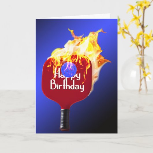 Happy Birthday Pickleball Paddle on Fire Karte (Gelbe Blume)