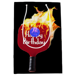 Happy Birthday Pickleball Paddle on Fire Mittlere Geschenktüte