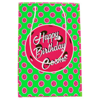 Happy Birthday Pickleball Pink Balls on Green Mittlere Geschenktüte