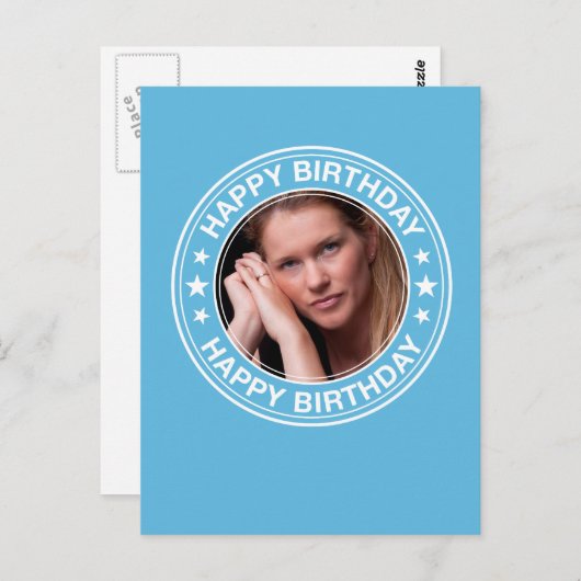 Happy Birthday Picture Frame in Blue Postkarte (Vorne/Hinten)