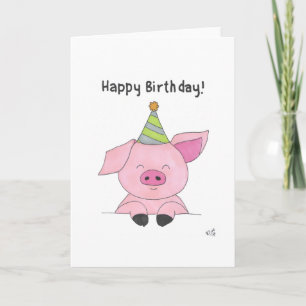 Happy Birthday Pig in Party Hat Card Dankeskarte