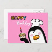 Happy Birthday Pinguin cupcake Postkarte (Vorne/Hinten)