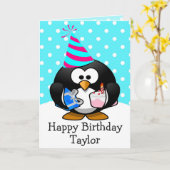 Happy Birthday Pinguin Kids Card Karte (Gelbe Blume)