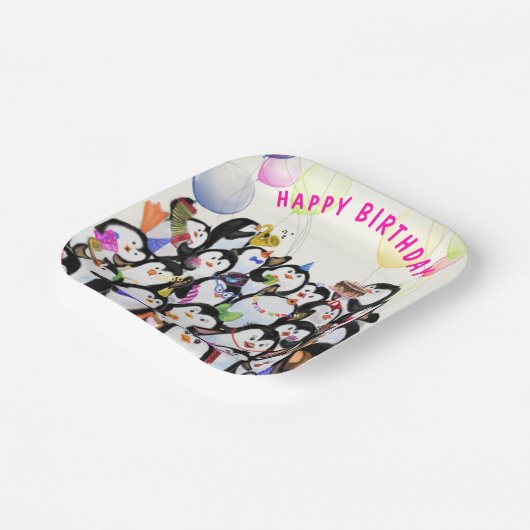 Happy Birthday Pinguin Paper Tellers Pappteller (Gewinkelt)