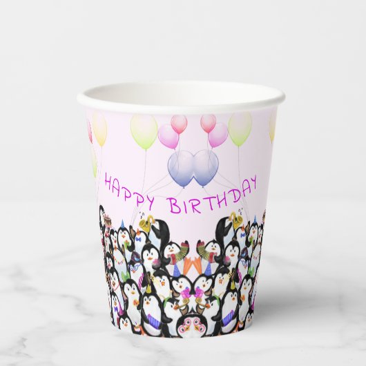 Happy Birthday Pinguin Party Paper Cups Pappbecher (Vorderseite)