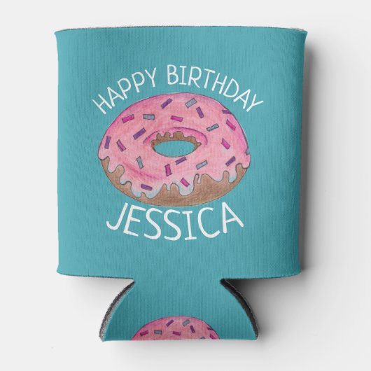Happy Birthday Pink Aquamarin Mattiert Donut Dough Dosenkühler (Vorderseite)