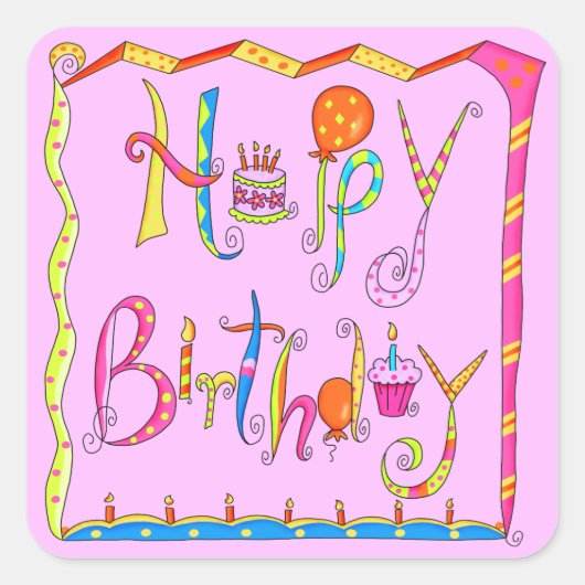 Happy Birthday Pink Aufkleber (Vorderseite)