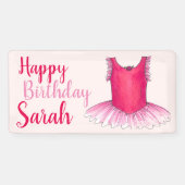 Happy Birthday Pink Ballet Dance Ballerina Tutu Banner (Horizontal)
