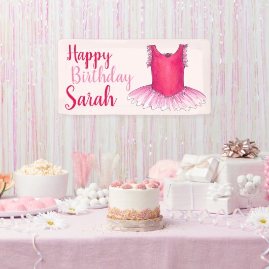 Happy Birthday Pink Ballet Dance Ballerina Tutu Banner (Party)