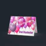Happy Birthday Pink Ballons Great Grandmother Karte<br><div class="desc">Happy Birthday Pink Ballons Great Grandmother. This festive design with its colorful ballons you can personalize with a birthday year, name, and gefühle makes a one-of-a-kind birthday greeting card for a very special GREAT GRANDMOTHER. Text is customizable. You personalize for birthday for birthday ding 1st 23th 4th 5th 9th 6th...</div>