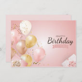 Happy Birthday Pink Baloon Card Einladung (Vorne/Hinten)