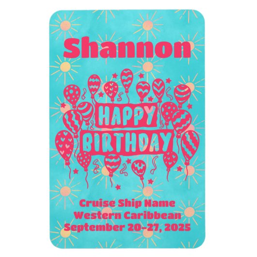 Happy Birthday Pink Blue Cruise Door Magnet (Vertikal)