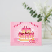 Happy Birthday Pink Cake Postkarte (Stehend Vorderseite)