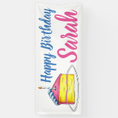 Happy Birthday Pink Cake Slice Candle Gastgeschenk Banner (Vertikal)