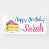 Happy Birthday Pink Cake Slice Candle Gastgeschenk Banner (Horizontal)