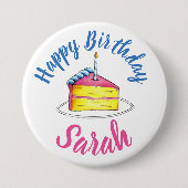Happy Birthday Pink Cake Slice Candle Gastgeschenk Button (Vorderseite)