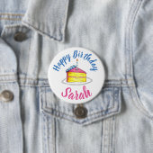 Happy Birthday Pink Cake Slice Candle Gastgeschenk Button (Beispiel)