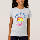 Happy Birthday Pink Cake Slice Candle Gastgeschenk T-Shirt (Vorderseite)