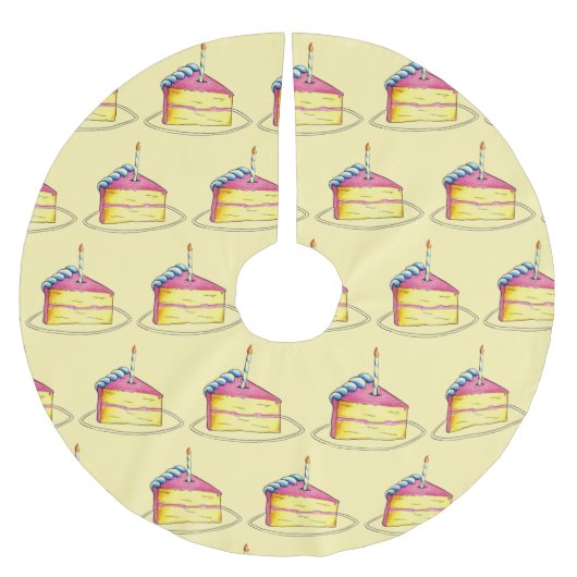 Happy Birthday Pink Cake Slice Candle Party Polyester Weihnachtsbaumdecke (Vorderseite)