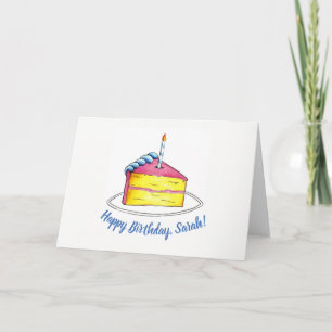 Happy Birthday Pink Cake Slice Candle Personalisie Karte