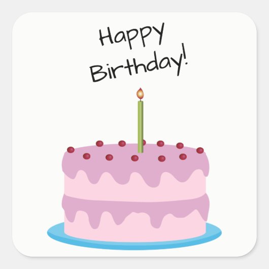 Happy Birthday Pink Cake Square Sticker (Vorderseite)