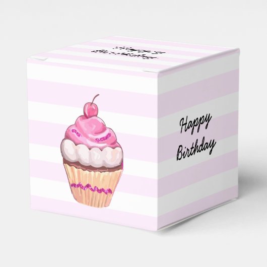 Happy Birthday Pink Cherry Cupcake Box Geschenkschachtel (Vorderseite)