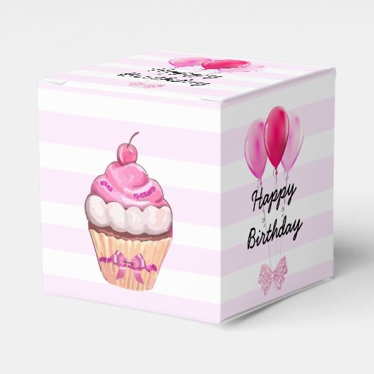 Happy Birthday Pink Cherry Cupcake mit Bows Box Geschenkschachtel (Vorderseite)