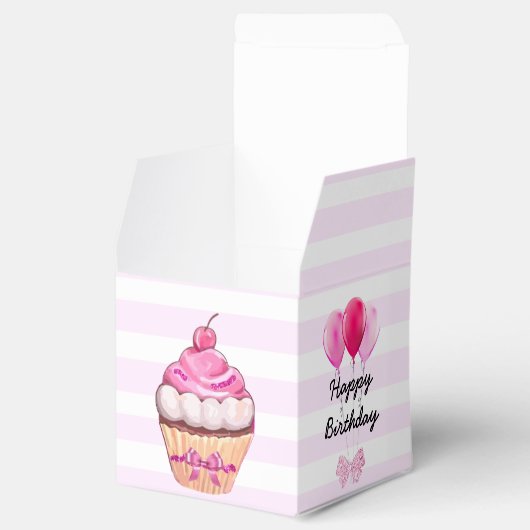 Happy Birthday Pink Cherry Cupcake mit Bows Box Geschenkschachtel (Geöffnet)