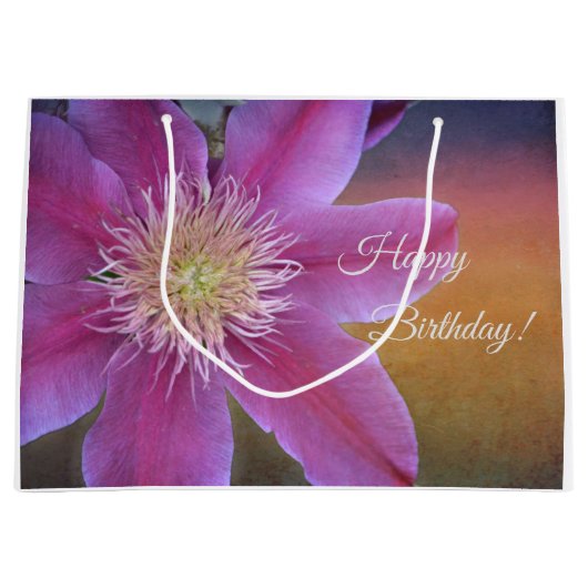 Happy Birthday Pink Clematis Große Geschenktüte (Vorderseite)