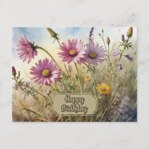 Happy Birthday Pink Cosmos Floral Postkarte