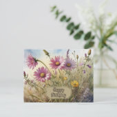 Happy Birthday Pink Cosmos Floral Postkarte (Stehend Vorderseite)