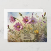Happy Birthday Pink Cosmos Floral Postkarte (Vorne/Hinten)