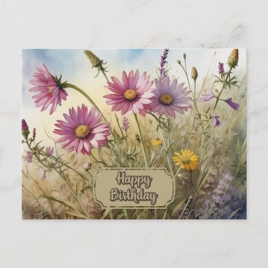Happy Birthday Pink Cosmos Floral Postkarte (Vorderseite)