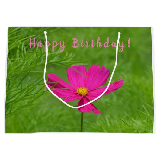 Happy Birthday Pink Cosmos Große Geschenktüte (Vorderseite)