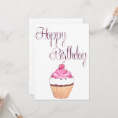 Happy Birthday Pink Cupcake Karte (Vorderseite/Rückseite Beispiel)