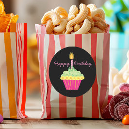 Happy Birthday Pink Cupcake Runder Aufkleber