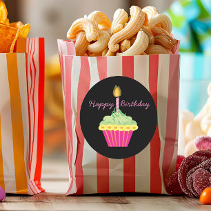 Happy Birthday Pink Cupcake Runder Aufkleber