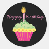 Happy Birthday Pink Cupcake Runder Aufkleber (Vorderseite)