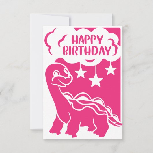 Happy Birthday Pink Dinosaur Grußkarte Dankeskarte (Vorderseite)