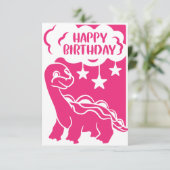 Happy Birthday Pink Dinosaur Grußkarte Dankeskarte (Stehend Vorderseite)