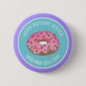 Happy Birthday Pink Donut Doughnut Bday Girl Paper Button (Vorderseite)