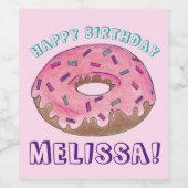 Happy Birthday Pink Donut Doughnut Gastgeschenk Weinetikett (Einzelnes Label)