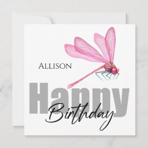 Happy Birthday Pink Dragonfly Personalisierter Nam Karte